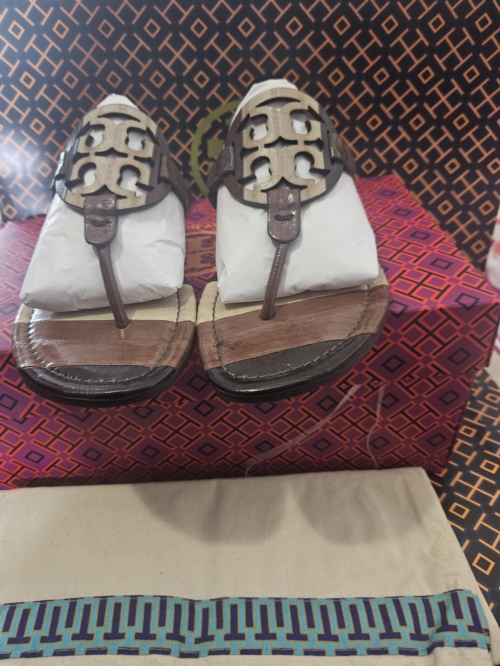 Tory Burch Miller Eel Leather Sadals in Neutral Shade Eel Size 8 - Picture 3 of 8